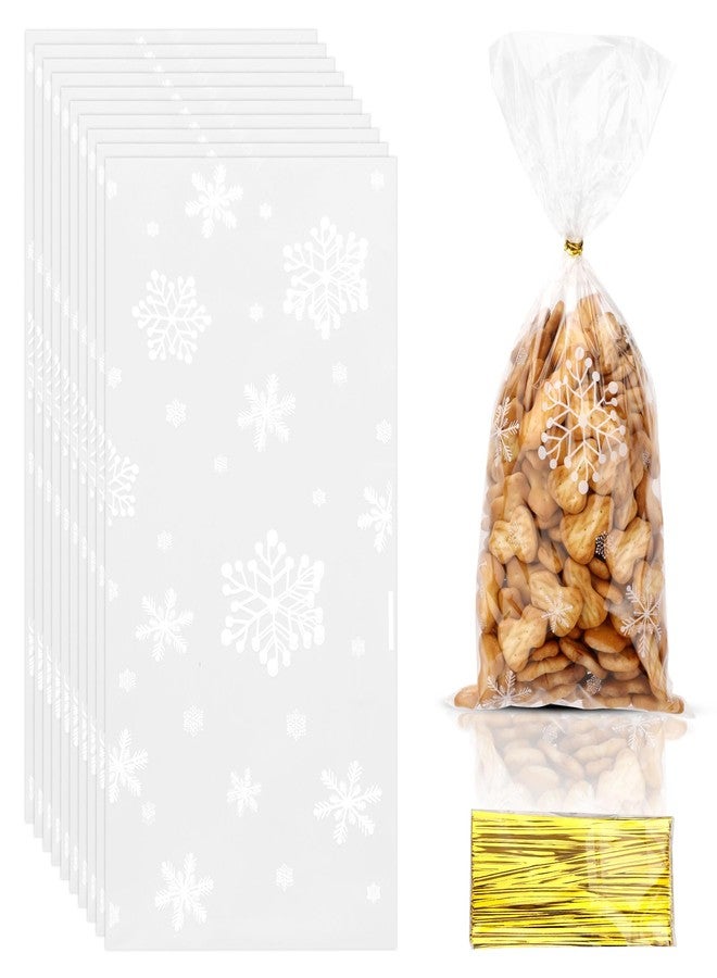 Sociaooil Christmas Cellophane Gift Bags, Christmas Treat Bags, 50 Pcs Clear Snowflake Cookie Candy Snack Cellophane Goodie Bags with Twist Ties for Xmas Winter Holiday Party Favor Bags Goody Supplies - Image 1